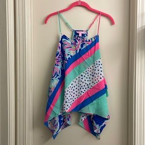 Lilly Pulitzer Alora silk top handkerchief top XS 100% silk adjustable straps